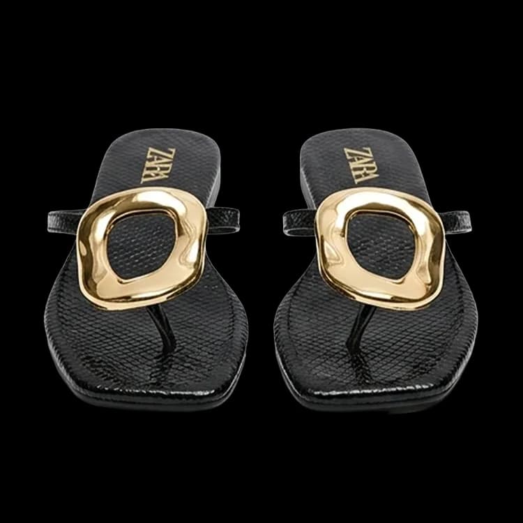 Zara Gold-Ring Croc Slides