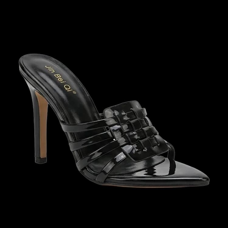 Jin Bei Qi patent heeled mules